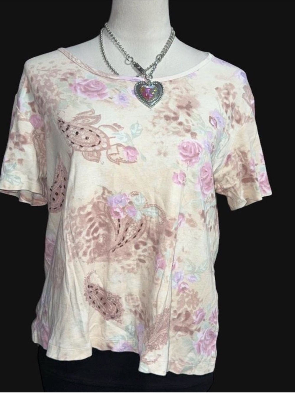 Pink Floral Short Sleeve Tee on Cream Base turtles